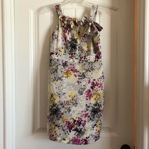 LOFT gray pink yellow floral print mini dress 2P